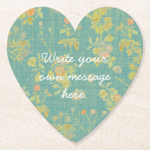 Dessous-de-verre En Papier Vintage Ressort  Turquoise Floral Texte personnali