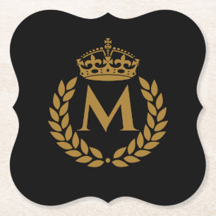 Dessous-de-verre En Papier Vintage Royal King Golden Crown Nom initial Noir