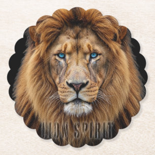 Dessous-de-verre En Papier Visage de lion majestueux aux yeux bleus Faune A
