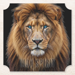 Dessous-de-verre En Papier Visage de lion majestueux aux yeux bleus Faune A
