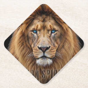 Dessous-de-verre En Papier Visage majestueux de lion aux yeux bleus Faune A