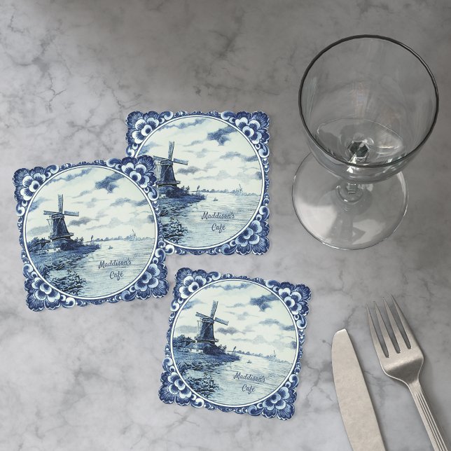 Dessous-de-verre En Papier Voie d'eau Delft Blue Windmill Custom (Créateur téléchargé)