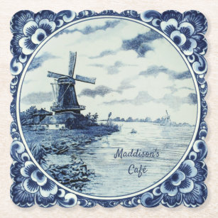 Dessous-de-verre En Papier Voie d'eau Delft Blue Windmill Custom