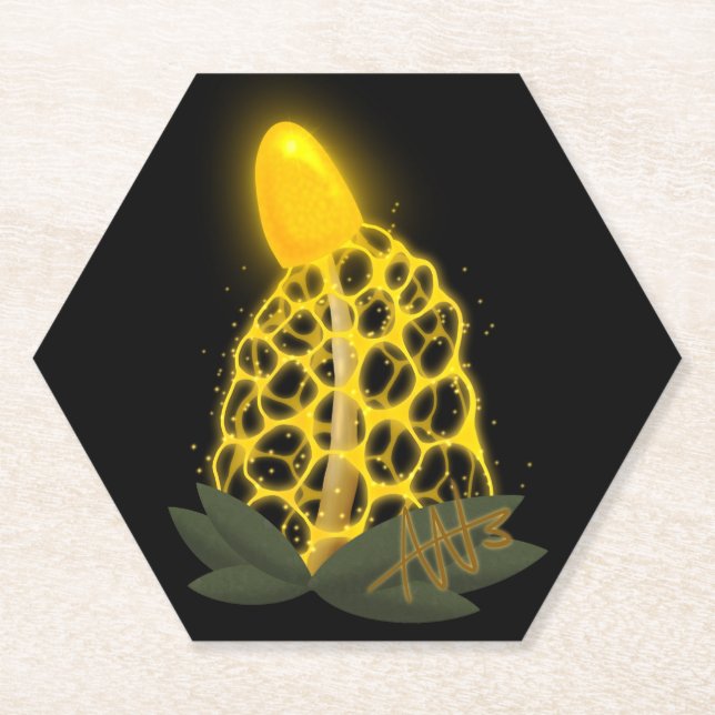 Dessous-de-verre En Papier Voile nuptiale magique Champignon jaune étincelant (Devant)