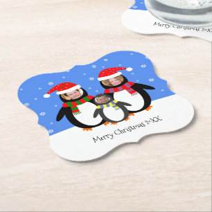 Dessous-de-verre En Papier Vos photos famille de pingouins hiver xmas