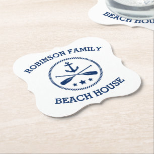 Dessous-de-verre En Papier Votre Beach House Nom de famille Ancre Oars Stars