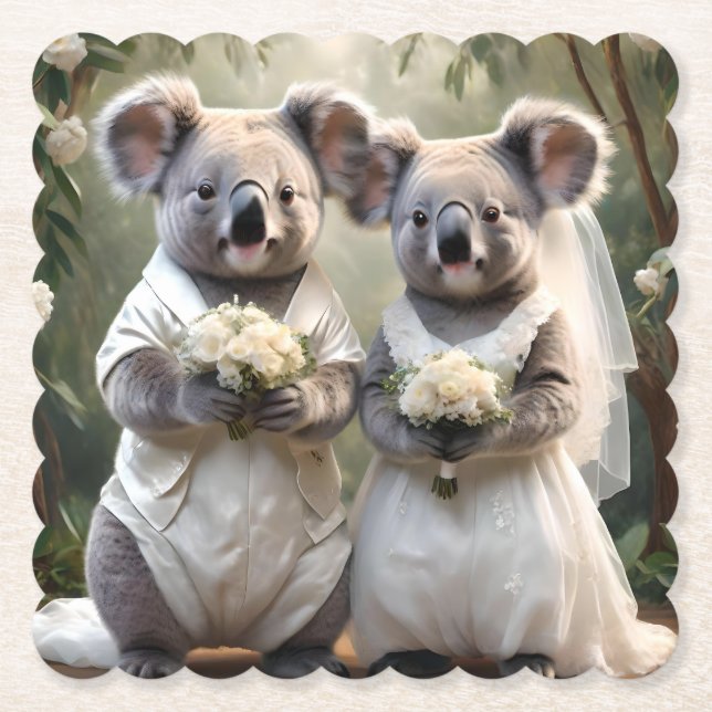 Dessous-de-verre En Papier "Vows À feuillage persistant : Un Mariage Koala en (Devant)