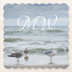 Dessous-de-verre En Papier Vue mer : vagues et mouettes