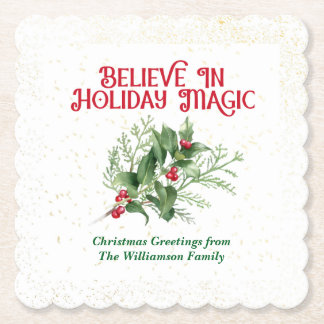 Dessous-de-verre En Papier Watercolor Holly Believe Holiday Magic Christmas