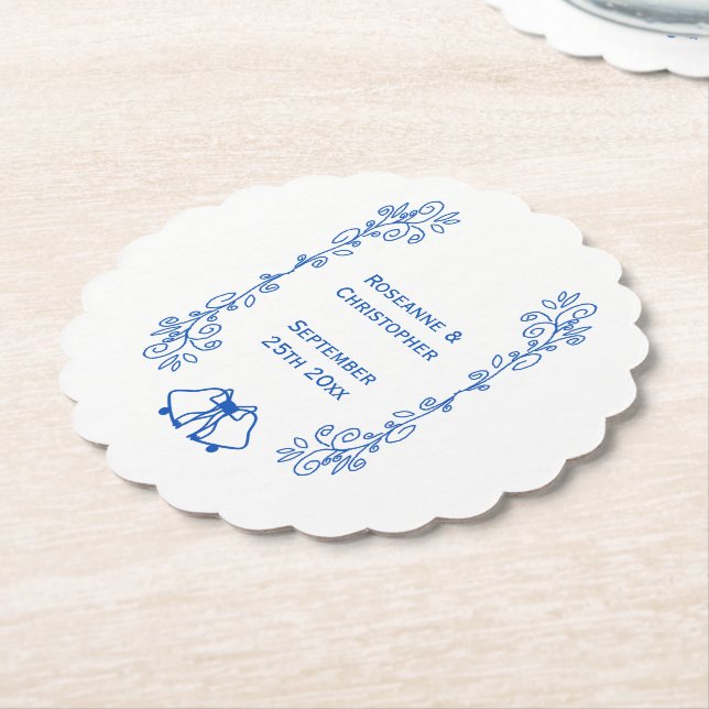 Dessous-de-verre En Papier Wedding Paper Coaster Blue Sapphire Bells (Incliné)