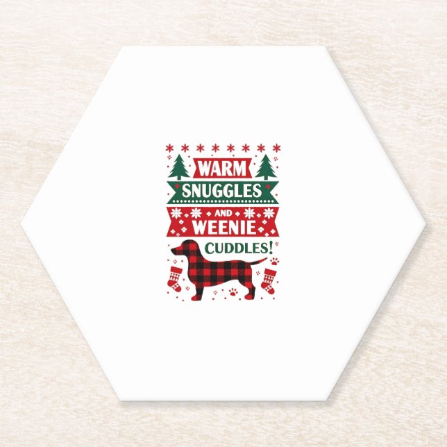 Dessous-de-verre En Papier Weenie Dog Christmas Pajama Shirt Cute Weiner Ugly (Devant)