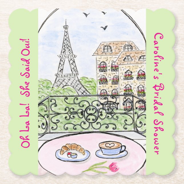 Dessous-de-verre En Papier Whimsical Paris Eiffel Tower BRIDAL SHOWER  (Devant)