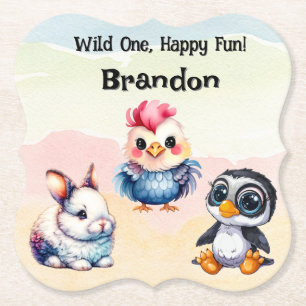 Dessous-de-verre En Papier Wild One Happy Fun Woodland Animaux Aquarelle