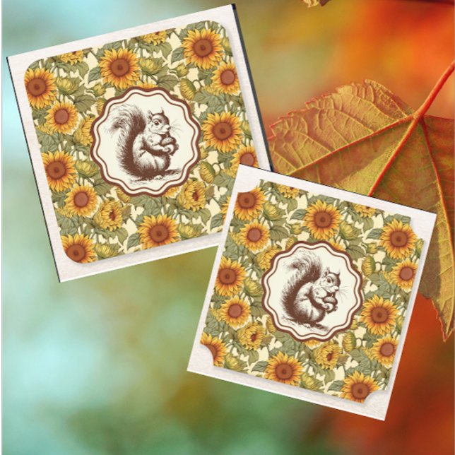 Dessous-de-verre En Papier William Morris Autumn Sunflower Squirrel Retro (Coasters are always a nice hostess gift!)