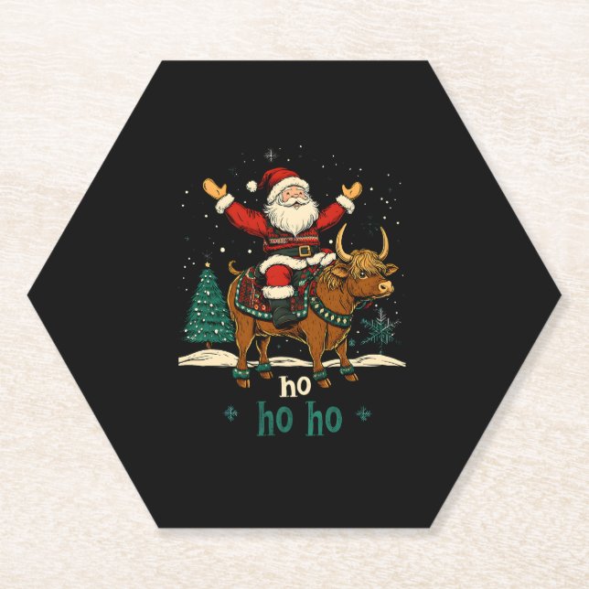 Dessous-de-verre En Papier Womens Xmas Tree Lighting Santa Riding Highland Co (Devant)