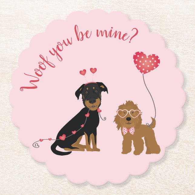 Dessous-de-verre En Papier Woof You Be Mine Valentine Dogs (Devant)