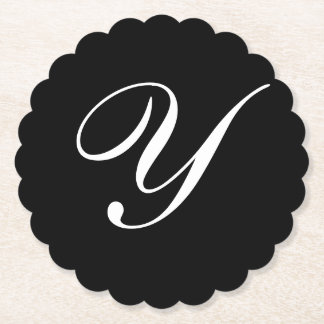 Dessous-de-verre En Papier Y Monogramme initial blanc sur noir