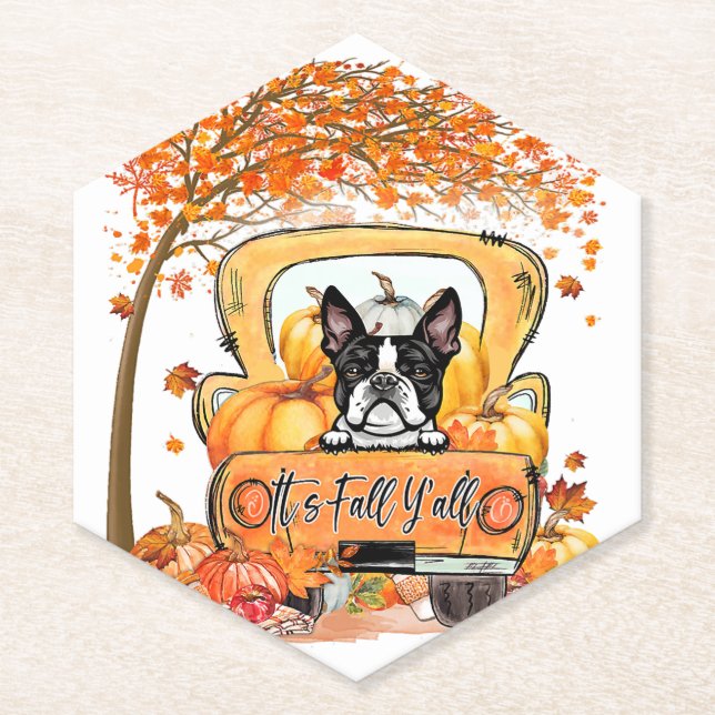 Dessous-de-verre En Papier Yall Boston Terrier Thanksgiving Citrouille (Devant)