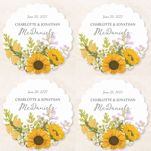 Dessous-de-verre En Papier Yellow Modern Sunflowers Bouquet Wedding  (Créateur téléchargé)