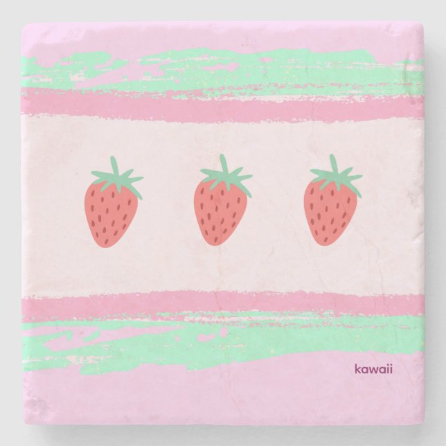 DESSOUS-DE-VERRE EN PIERRE イチゴ柄がかわいい ピンク♡  (Devant)