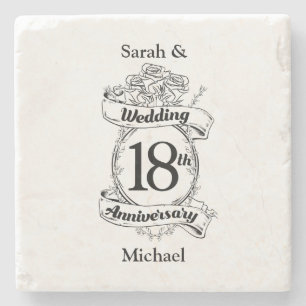 Dessous-de-verre En Pierre 18e anniversaire du Mariage Roses noires et blanch