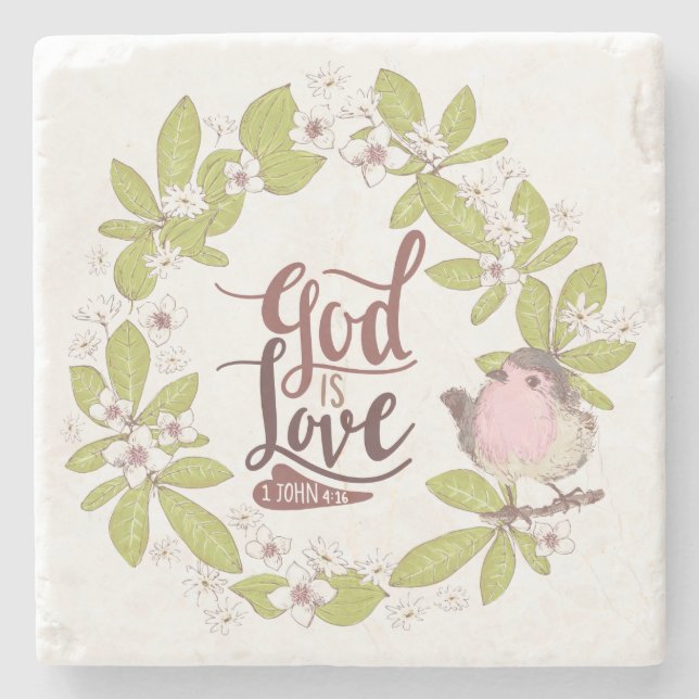 Dessous-de-verre En Pierre 1 Jean 4:16 Dieu est Amour Floral Wreath mignon Oi (Devant)