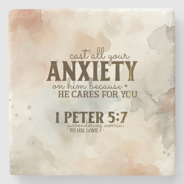 Dessous-de-verre En Pierre 1 Pierre 5:7 Posez votre anxiété sur lui Bible Ver (Devant)