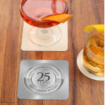 Dessous-de-verre En Pierre 25e anniversaire du mariage noir et argent<br><div class="desc">25e anniversaire mariage noir et argent flocon de neige ornement de Noël Elégant argent et blanc moderne,  design Anniversaire personnalisable. Customisez facilement vos noms et les années de votre anniversaire.</div>