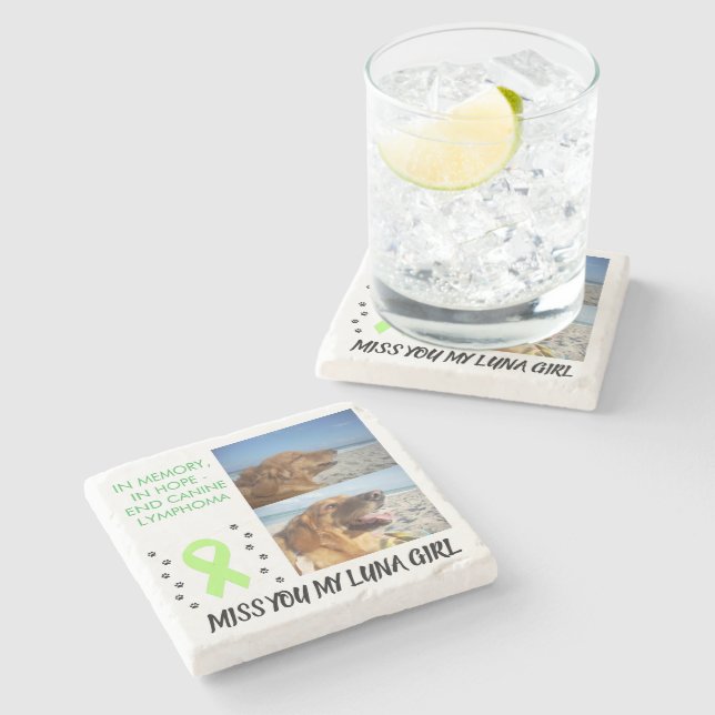 Dessous-de-verre En Pierre 2 Pet Photo Tribute with Awareness Ribbon (Côté)