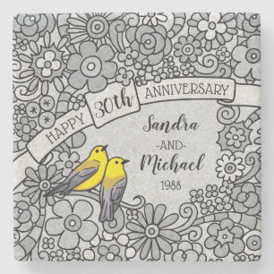 Dessous-de-verre En Pierre 30ème anniversaire, floral personnalisés et