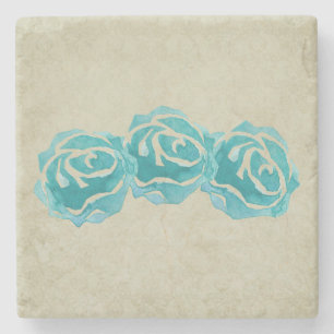Dessous-de-verre En Pierre 3 Roses Turquoises d'aquarelle
