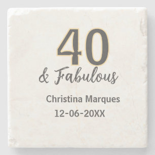 Dessous-de-verre En Pierre 40 & fabuleux gris jaune calligraphie d'anniversai