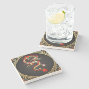 Dessous-de-verre En Pierre [410] Dragon chinois d'or Fucanglong