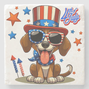 Dessous-de-verre En Pierre 4 juillet chien/chiot mignon, patriotique