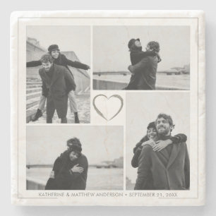 Dessous-de-verre En Pierre 4 Photo Collage Mariage Anniversaire Nom et date