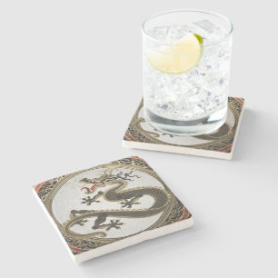 Dessous-de-verre En Pierre [500] Dragon oriental sacré noir et or