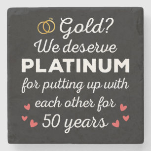 Dessous-de-verre En Pierre 50ème anniversaire de Mariage I - Gold Funny Coupl