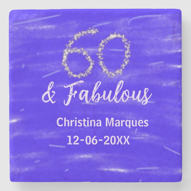 Dessous-de-verre En Pierre 60 & fabuleux anniversaire bleu argent ajouter nom (Devant)