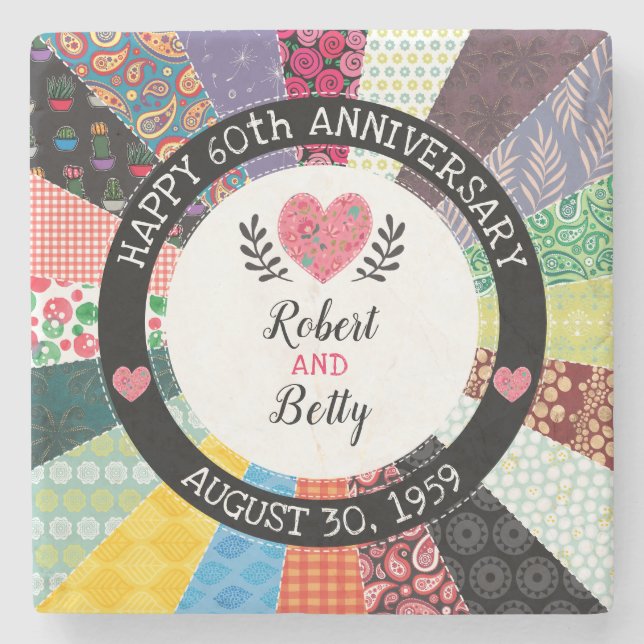Dessous-de-verre En Pierre 60e anniversaire personnalisé, Patchwork Quilt (Devant)