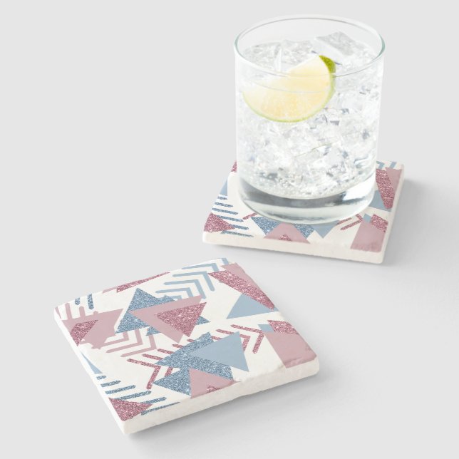 Dessous-de-verre En Pierre 80s Abstrait lunaire | Dusty Mauve rose et bleu (Côté)