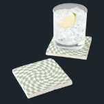 Dessous-de-verre En Pierre À damiers de vérification de la collection de Mari<br><div class="desc">Sage vert de la bohème moderne thème de couleur mariée produits de fête de mariage. À feuillage persistant rétro tendance chèques dépoli design,  dépoli plaques de papier à damiers dans belle élégante et chic Sage vert et blanc.</div>