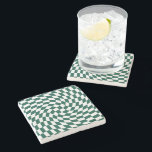 Dessous-de-verre En Pierre À damiers de vérification de la collection de Mari<br><div class="desc">Produits de mariage à thème de couleur vert émeraude bohème moderne. À feuillage persistant rétro tendance chèques dépoli design,  dépoli plaques de papier à damiers dans belle élégante et chic couleur Emerald vert et blanc.</div>