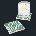Dessous-de-verre En Pierre À damiers de vérification de la collection de Mari<br><div class="desc">Produits de mariage à thème de couleur vert émeraude bohème moderne. À feuillage persistant rétro tendance chèques dépoli design,  dépoli plaques de papier à damiers dans belle élégante et chic couleur Emerald vert et blanc.</div>