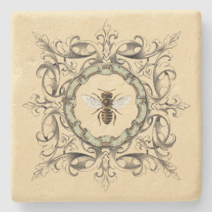 Dessous-de-verre En Pierre Abeille de miel et cadre fleuri vintage