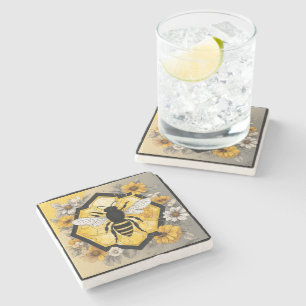 Dessous-de-verre En Pierre Abeille jaune et noire sur Honeycombe 