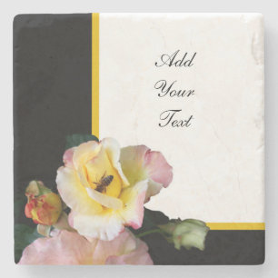 Dessous-de-verre En Pierre Abeille sur roses rose jaune Fleurs