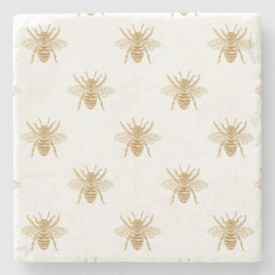 Dessous-de-verre En Pierre Abeilles à effet photo en métal d'or Faux Foil