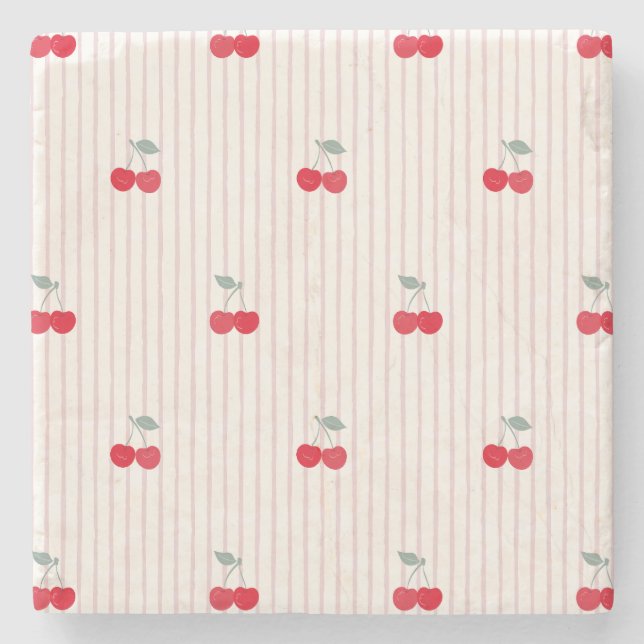 Dessous-de-verre En Pierre Absorbent Retro Cherries Pattern Sweetheart Glaze (Devant)