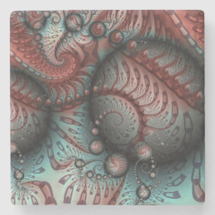 Dessous-de-verre En Pierre Abstrait Fantaisie Vive Art Fractal Brun Bleu