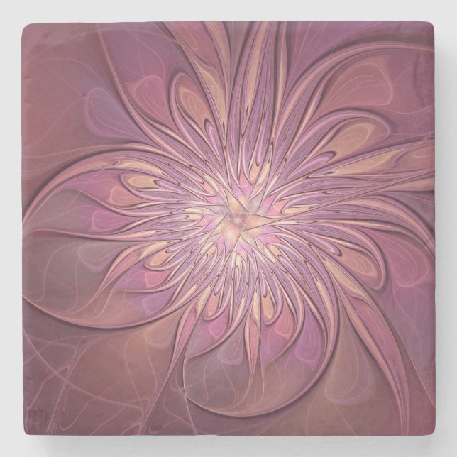 Dessous-de-verre En Pierre Abstrait Floral Fractal Art Berry couleurs (Devant)
